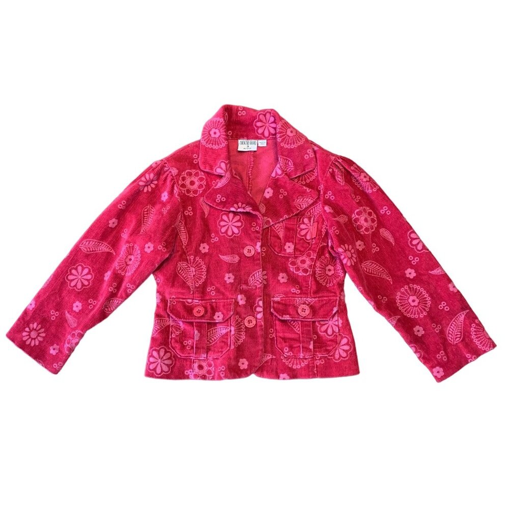 COUNTRY ROAD Vintage Paisley Jacket Girls 3 3T Red Pink Corduroy Boho Hippy 70's